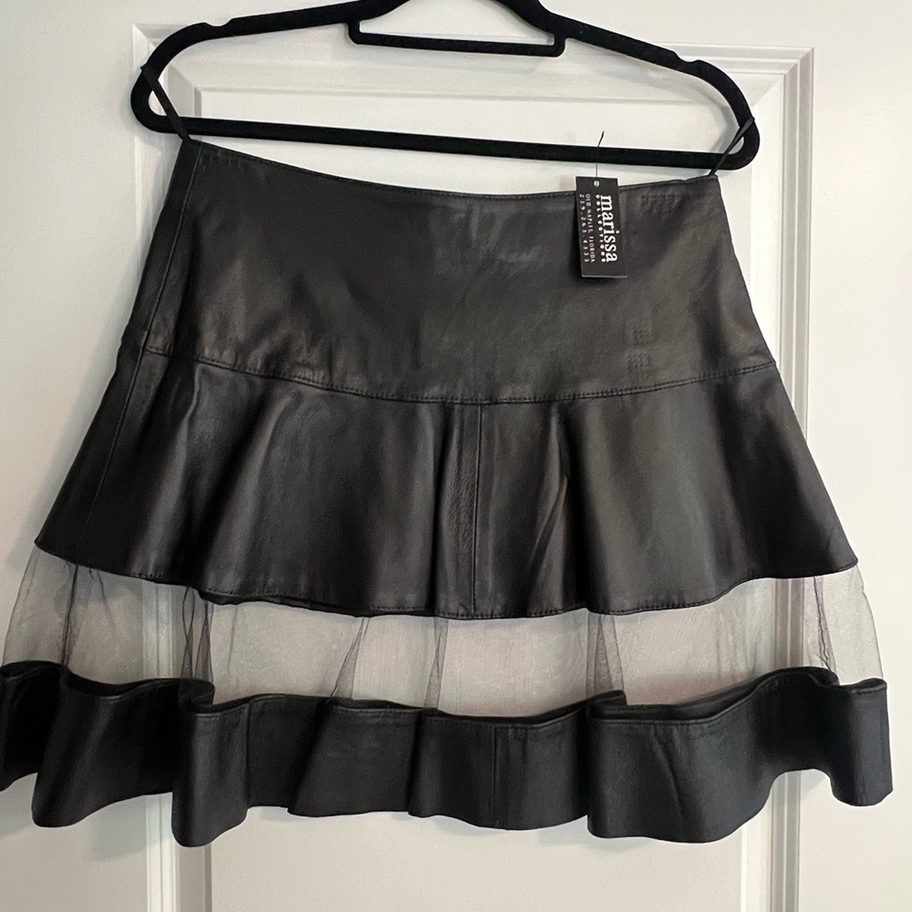 NWT- Leather black skirt with tulle